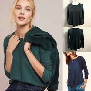 Anthropologie Eri + Ali Forest Green LS Waffle Knit Lodge Thermal Women’s XS NWT